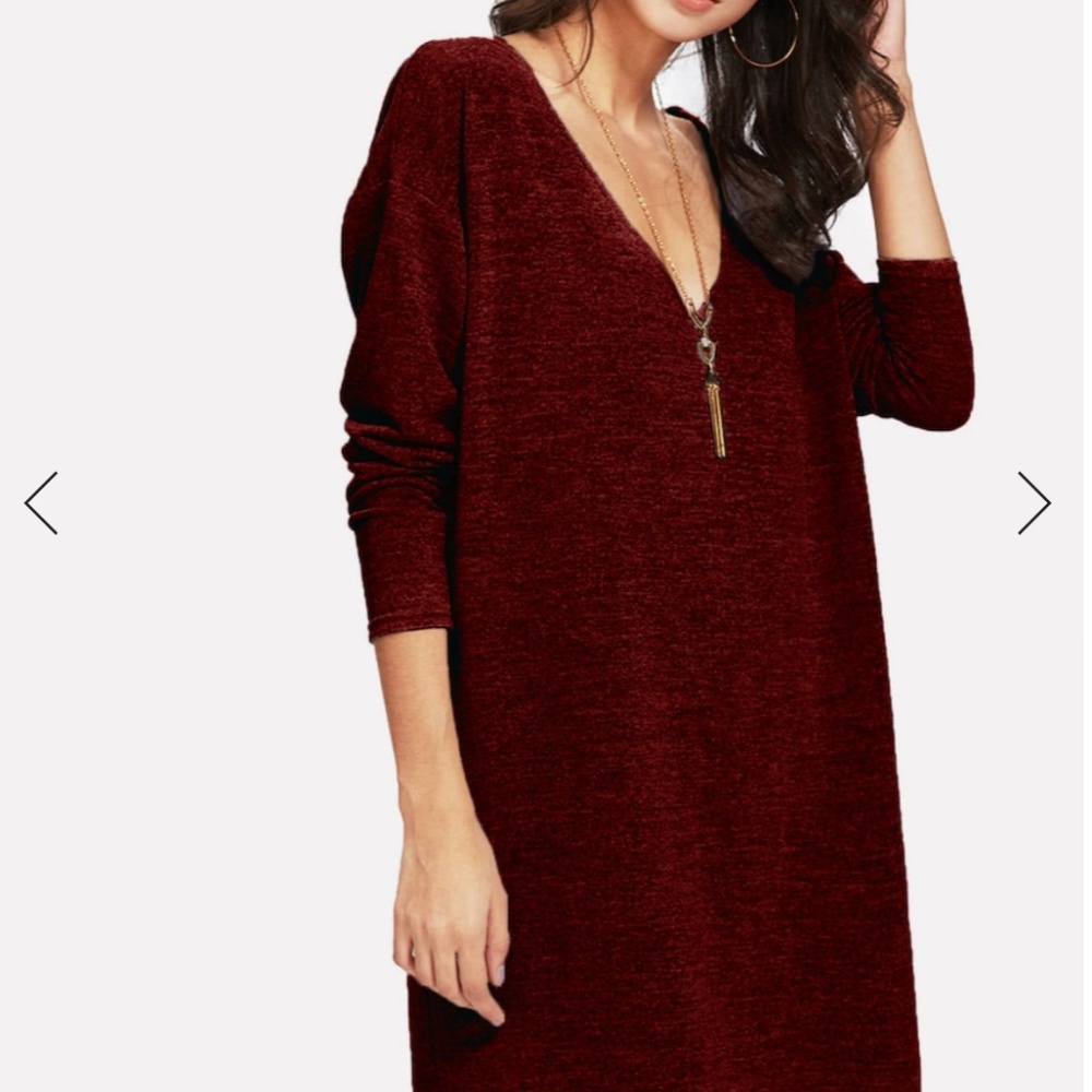 🎈SHEIN red v-neck sweater dress